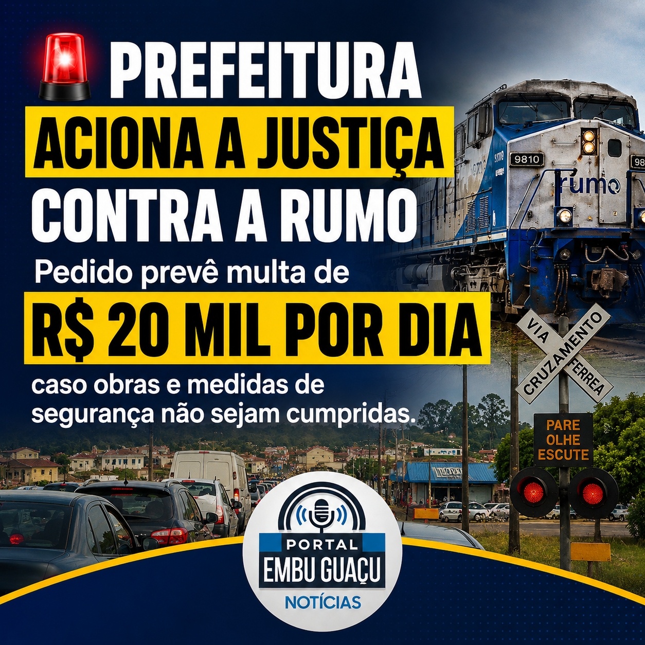 Prefeitura de Embu-Guaçu aciona a Justiça contra a Rumo e pede multa diária de R$ 20 mil por descumprimento de medidas de segurança.