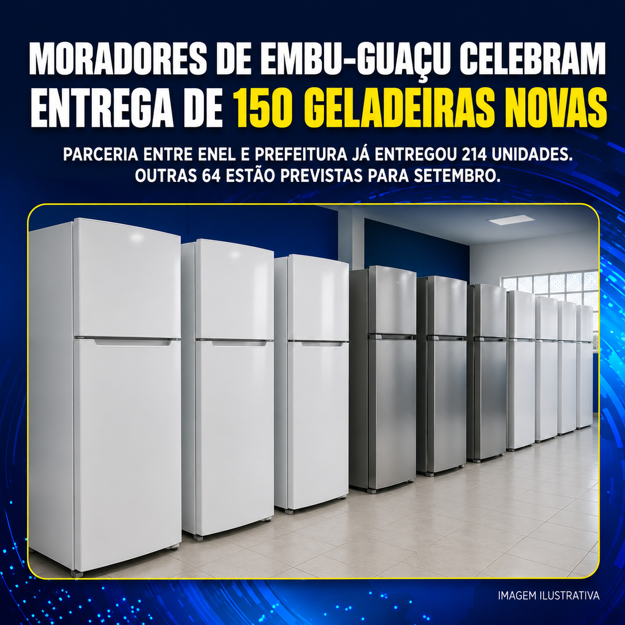 PARCERIA ENTRE ENEL E PREFEITURA ENTREGA 150 GELADEIRAS E PROGRAMA DEVE BENEFICIAR 278 FAMÍLIAS EM EMBU-GUAÇU